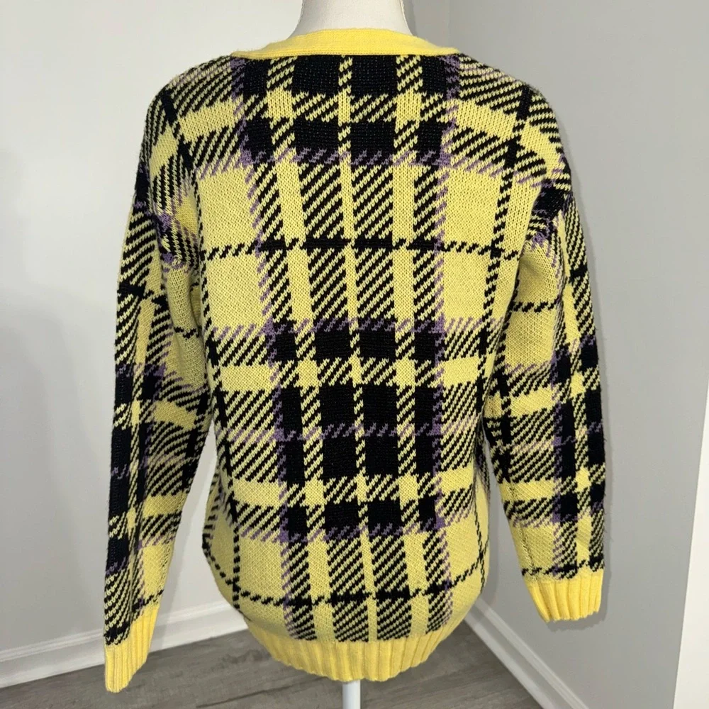 Forever 21‎ Yellow Plaid Cardigan Small Wool Blend Button Front Sweater
